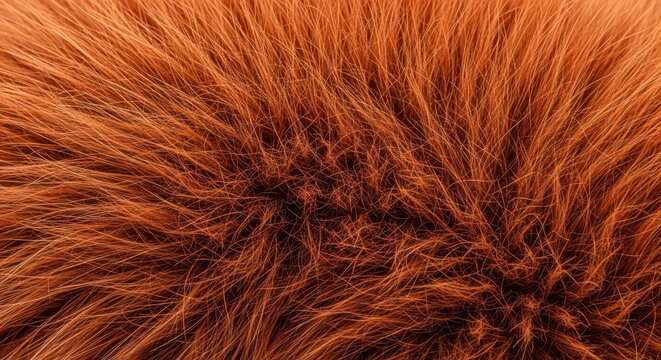 Extreme close-up of thick, reddish-brown animal coat showing the dense, unruly texture of natural, voluminous, and healthy bushy fur, texture, healthy, soft