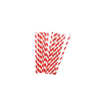 A group of red and white striped paper drinking straws isolated