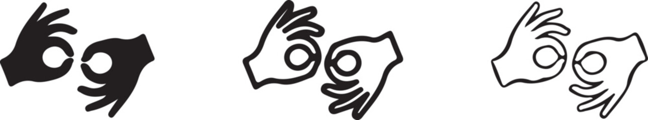 Set of sign language icon, hand gestures icon, communication icon in various styles. © graphicaestyn