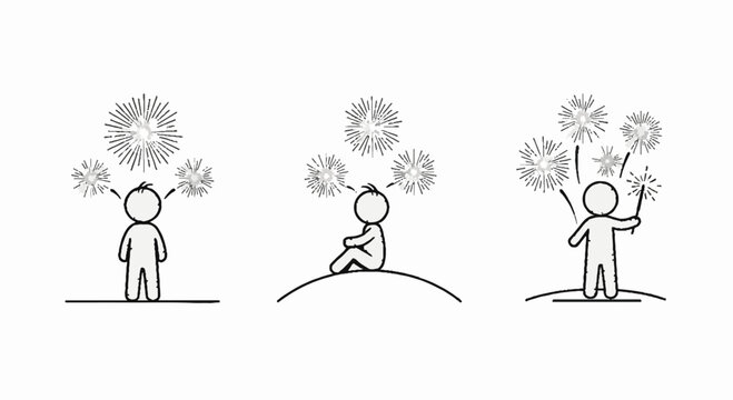 Person watching fireworks and holding a sparkler