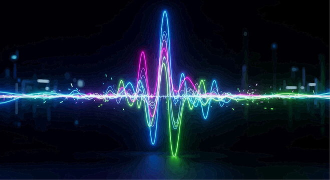 Vibrant multicolored waveform graphic design element.