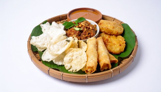 Siomay Bandung with peanut sauce, isolated on white background