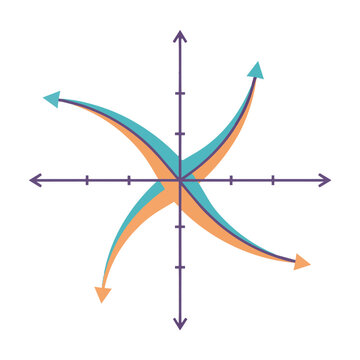 Minimalist line art of a Cartesian coordinate system with two intersecting mathematical curves on a grid against a white background mathematics concept