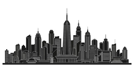 Obraz premium Black and white city skyline silhouette illustration