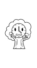 Fototapeta premium Cute Cartoon Tree with Clock Face Smiling - Time Concept