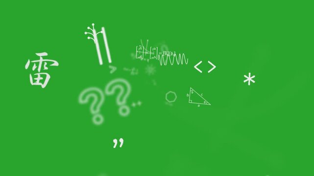 White computer programming syntax code symbols animated on a green screen chroma key background.  quality flying floating motion editing 8k useful pattern pro super digital transparent new computer