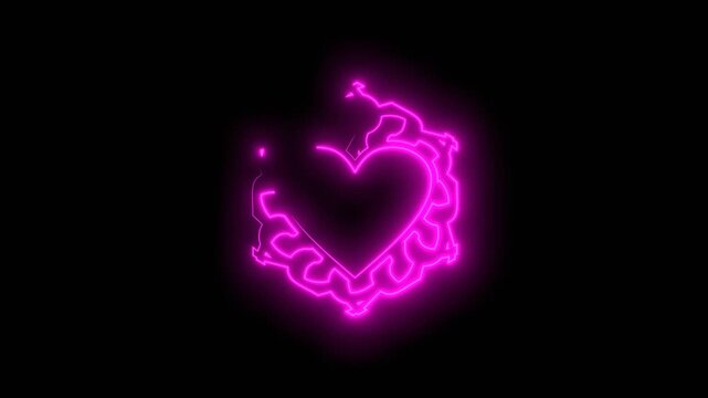 Abstract hexagon emblem of heart. Heart shape decorated by lines and curves. Neon glowing. Relationships and event celebration concept.