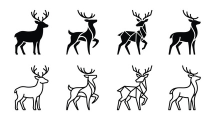 Set of deer icons, vector illustration of stylized reindeer silhouettes, minimalist stag logos, geometric and simple deer symbols © PixelAura_Studio