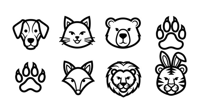 Collection of animal face icons.