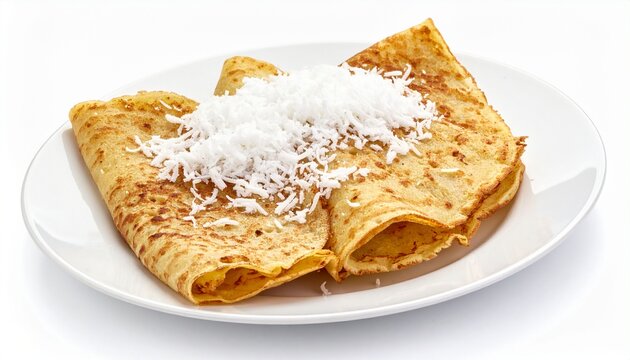 Serabi pancakes with coconut topping, isolated on white background