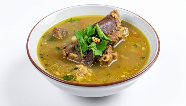 Sop buntut Indonesian oxtail soup, isolated on white background