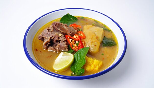 Sop buntut Indonesian oxtail soup, isolated on white background