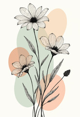 Naklejka premium A minimalist floral illustration with daisies.