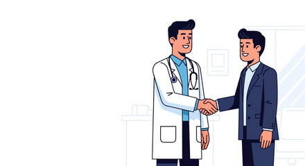 Fototapeta premium Doctor and patient shaking hands, symbolizing trust and advanced AI diagnostic tools in modern healthcare technology.
