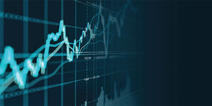 Abstract blue digital background featuring medical heartbeat pulse lines and business finance data charts for technology and science concepts