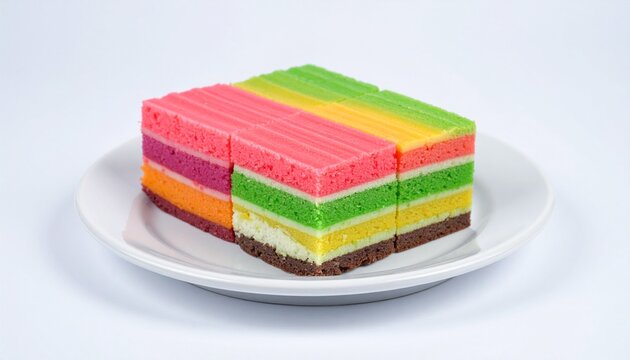 Kue lapis colorful layered cake, isolated on white background