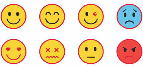 Fototapeta premium A vibrant collection of diverse emoji faces illustrating a broad spectrum of human emotions, perfect for digital communication and expressing feelings online