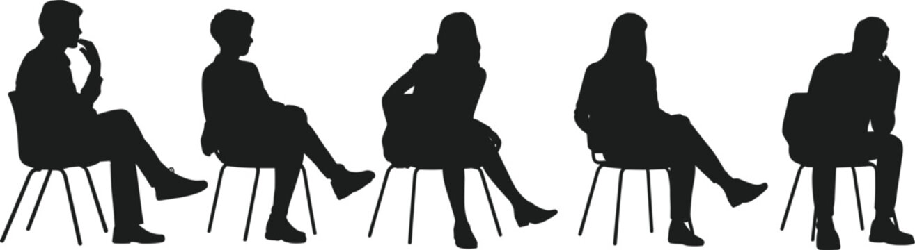 Diverse Silhouettes of People Sitting on Chairs in Various Poses vector illustration