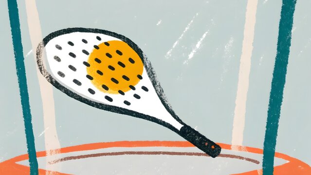 Close up of a padle tennis racket with vibrant colors