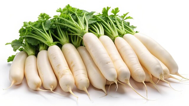 Daikon radishes isolated on white background