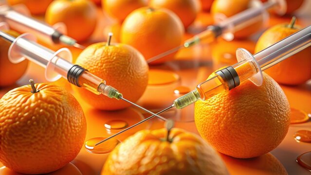 Needles for injections on an orange backdrop using healthcare supplies in a lab