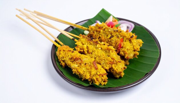 Sate lilit Balinese minced fish satay, isolated on white background