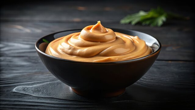 Black bowl with chipotle aioli made with mayonnaise