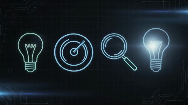 Creative video showcasing the journey from inspiration to success with glowing lightbulbs and dynamic visuals