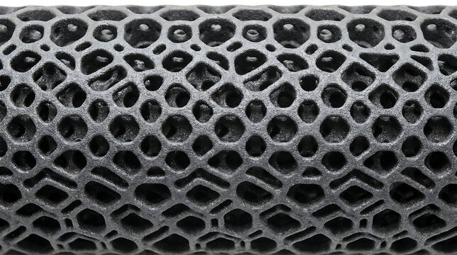 Close-up of a metal honeycomb pattern.