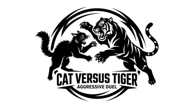 Black cat versus tiger aggressive duel.