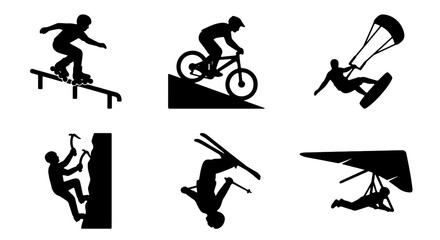 Extreme Sports Silhouettes Collection: Action Icons for Adventure and Recreation, Vector Set © Iqbal