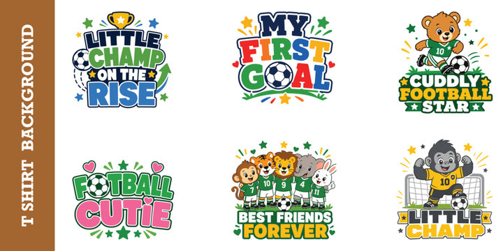 Adorable animal soccer players and little champ football mascot graphics for kids shirt.