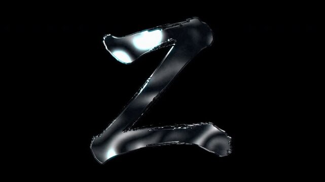 Silver metallic brush stroke capital letter "Z". Alpha channel. Seamless loop video