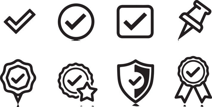 Vector set of approval check marks and icons Vector