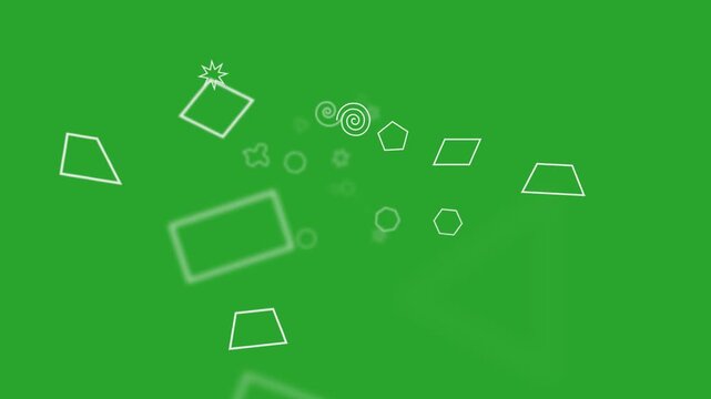 Outlined basic geometric shapes polygons stars animated on a green screen chroma key background.  epic effects beautiful assets professional editing useful overlay imagery art flying quality
