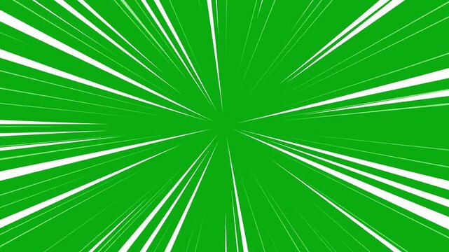 Thick white radial speed lines animated on a green screen chroma key background dash anime manga zoom action speed flash comic motion effect transition a go blur background character superhero epic
