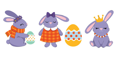 Naklejka premium Adorable Bunny Girl with Easter Egg Cute Cartoon Vector Illustration for Spring Festival Decoration.
