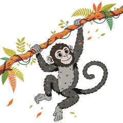 Fototapeta premium Cute Sloth Hanging on Tree Branch Vector Illustration.