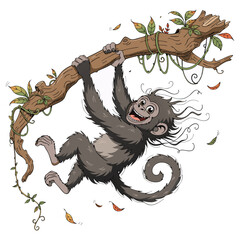 Fototapeta premium Cute Sloth Hanging on Tree Branch Vector Illustration.