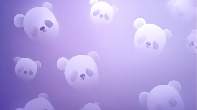 Softly blurred panda faces float on a purple gradient background, a cute and calming visual effect, ai animal backgrounds for kids