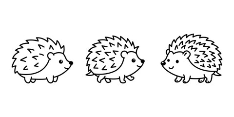 Minimalist Hedgehog Line Art Icons and Cartoon Illustration Set © mdpz art