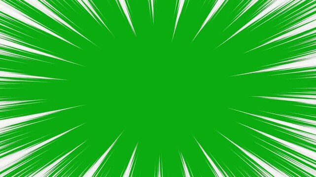 Thick comic radial white burst lines animated on a green screen chroma key background manga action effect anime zoom dash flash comic speed motion transition loop time smash hit in a abstract