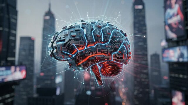 Glowing digital brain with intricate circuit boards illustrating advanced artificial intelligence technology