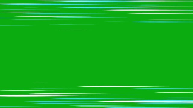 Horizontal edge white speed blur lines animated on a green screen chroma key background flash anime manga speed effect zoom dash comic action motion fantasy effect element vfx template line power