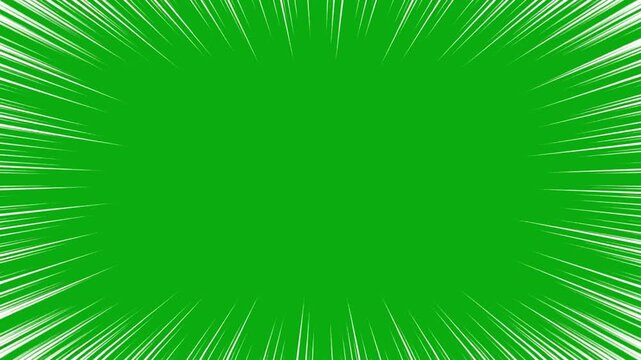 Very dense white radial motion lines animated on a green screen chroma key background anime zoom action speed dash manga flash motion comic effect element comic background transition explosion