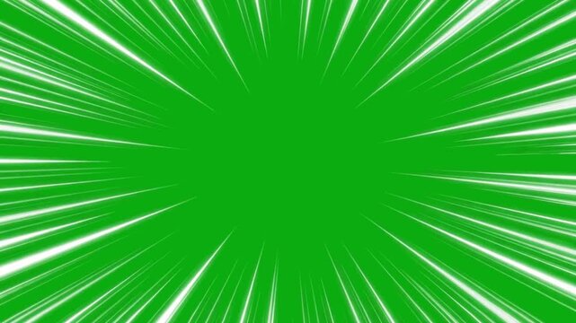 Sharp white radial comic burst lines animated on a green screen chroma key background motion dash effect action flash manga speed zoom comic anime flash go cut background art fly template element