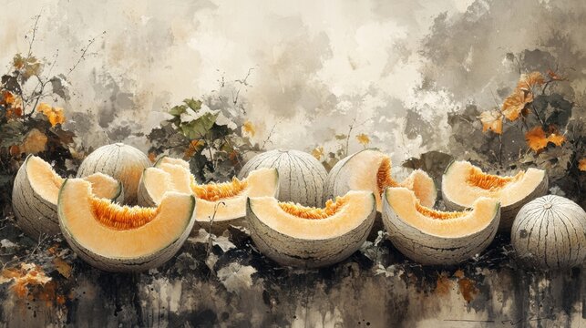 Watercolor painting of cantaloupes