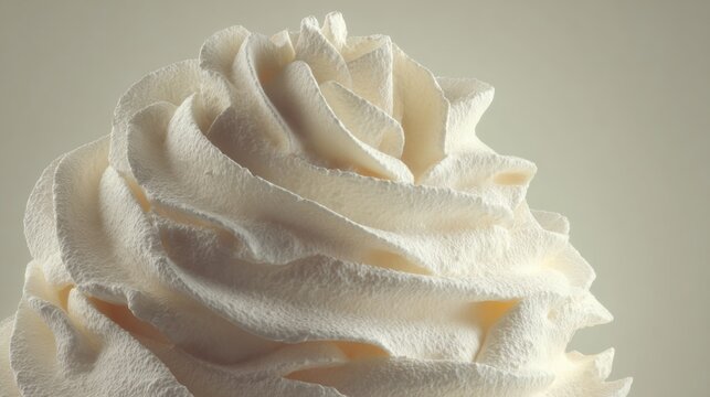 Close-up View of Whipped Cream Pile with Swirling Texture and Smooth Surface, Ideal for Culinary and Food Related Projects