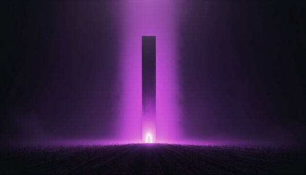 Purple Neon Doorway In Dark Minimal Space