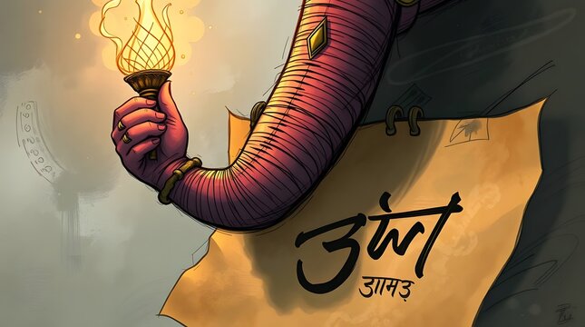 An elephant's trunk holding a torch over a piece of paper with writing